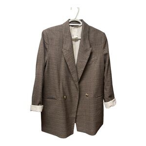 H&M checkered double-breasted tailored jacket in a brown houndstooth pattern M